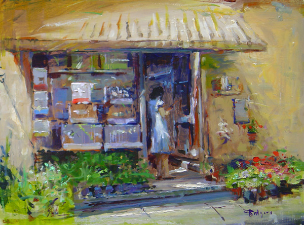 BIRD CAGES IN LUCCA by Jim Rodgers - 12 x 16 in., o/b • $2,500