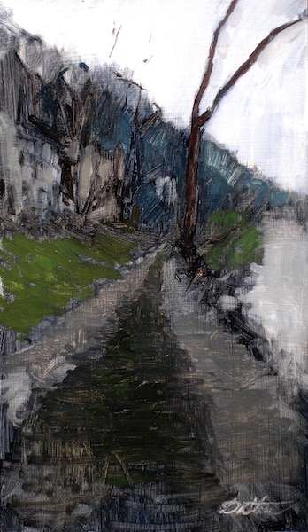 ALONG THE CANAL by David Stier - 17.25 x 10 in., o/b • SOLD