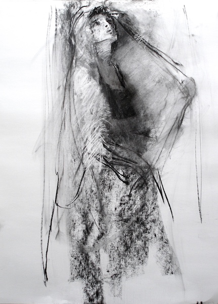 WOMAN WITH VEIL by David Stier - 23 x 15 in., charcoal on paper • SOLD