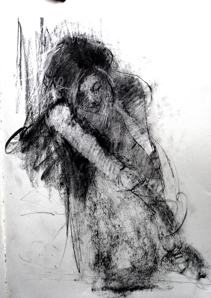 BREAKING THE POSE charcoal drawing on paper by David Stier, 13 x 10 in. • SOLD