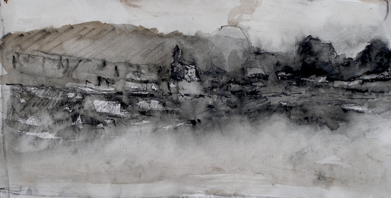 Ink Study on paper for RIVERVIEW painting by David Stier - 4.5 x 8.5 in. • $850
