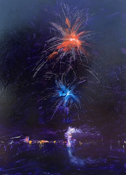 LAMBERTVILLE FIREWORKS by Desmond McRory - 24 x 18 in., o/b • SOLD