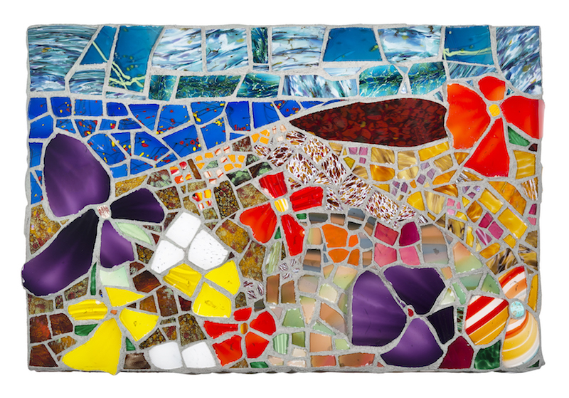 FLORAL LANDSCAPE 2018 by Jonathan Mandell - 24 x 36 x 3 in., glass mosaic • SOLD