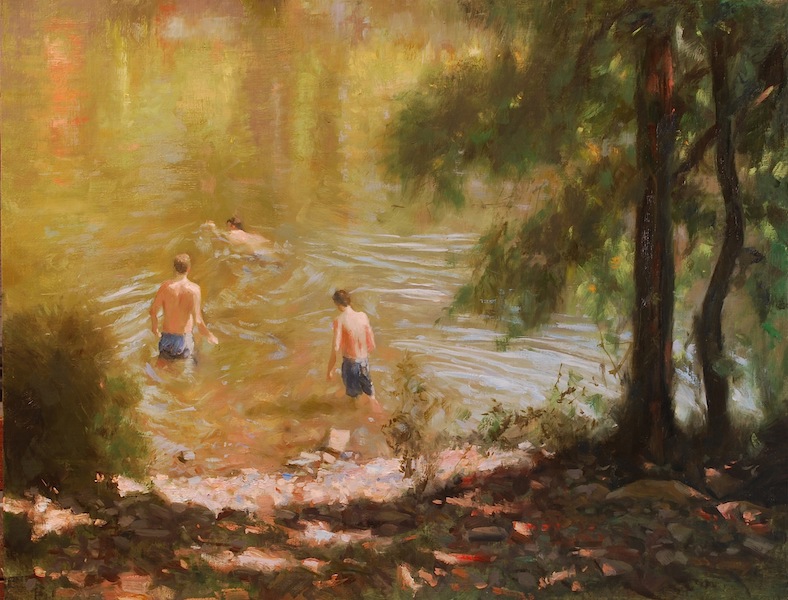SWIMMERS ON THE RIVER by Glenn Harrington - 14 x 18 in., o/l • SOLD