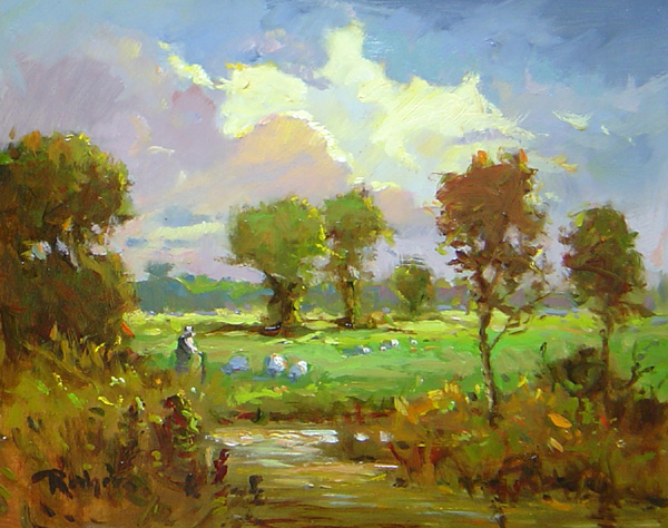 TWILIGHT ON THE MEADOW by Jim Rodgers - 8 x 10 in., o/b • $1,550 in Madary frame