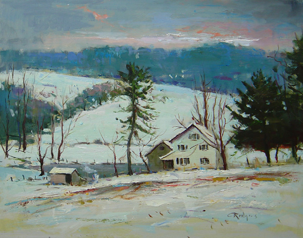 Featured in the 2019 Bucks Co. Designer House & Gardens at Peppermint Farm: WINTER IN THE COUNTRY by Jim Rodgers - 16 x 20 in., o/b • SOLD