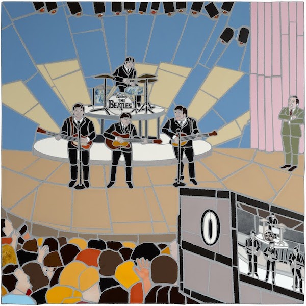 THE BEATLES ON THE ED SULLIVAN SHOW by Jonathan Mandell - 32 X 32 X 2 in., wall mosaic • SOLD