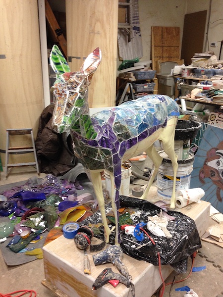MUSE OF MY SOUL (in progress, view 1) by Jonathan Mandell - 67 x 64 x 25 in., life-size mosaic sculpture • SOLD