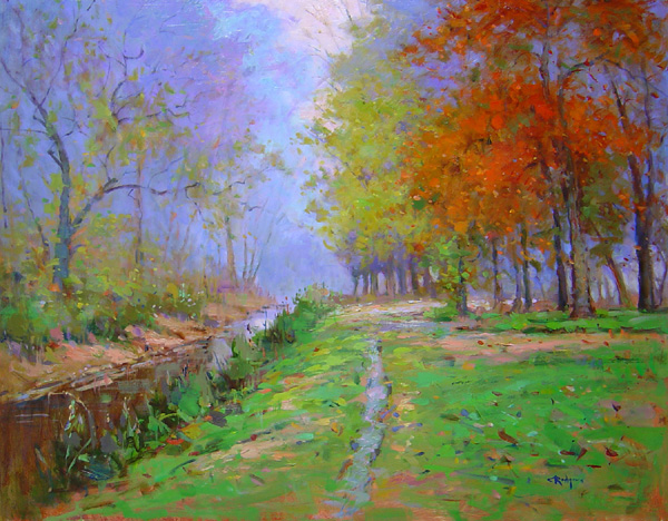 MISTY MORNING ON THE CANAL by Jim Rodgers - 24 x 30 in., o/b • SOLD