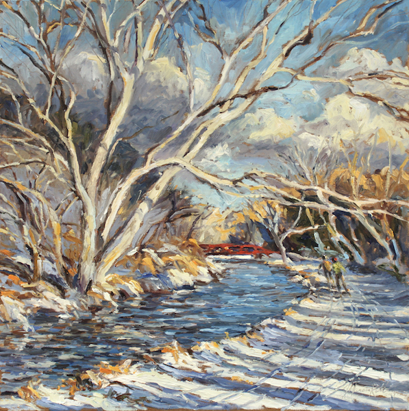 WINTER TOWPATH by Jennifer Hansen Rolli - 20 in. sq., o/c • SOLD (Cover of 2017-2018 Winter issue of Bucks Co. Magazine)
