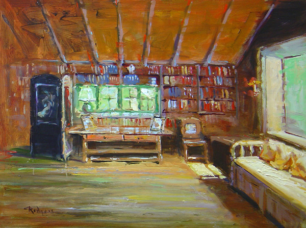 PEARL BUCK'S LIBRARY by Jim Rodgers - 12 x 16 in., o/b • $2,500