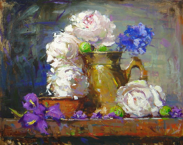 PEONIES & JAPANESE IRISES by Jim Rodgers - 16 x 20 in., o/b • $3,700