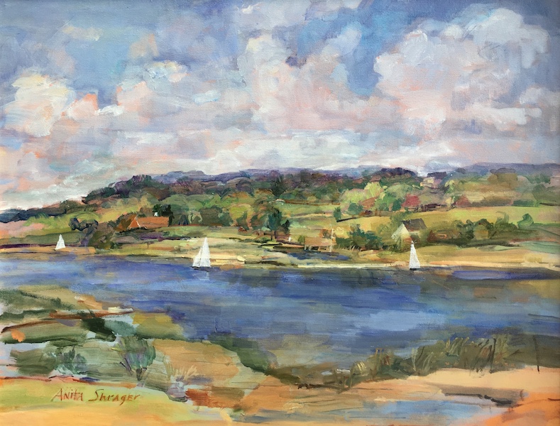 Featured in Bucks County Magazine's Summer 2020 issue: OCTOBER SAILING by Anita Shrager - 22 x 28 in., o/c • SOLD