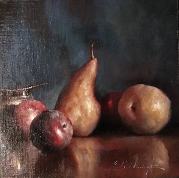 PEARS AND PLUMS by Evan Harrington - 9 in., sq., o/lb • SOLD