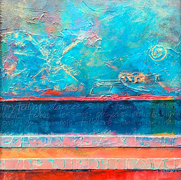 THE EVOLUTION OF LETTERS by Rhonda Garland - 12 in. sq., acrylic & mixed media on board • SOLD
