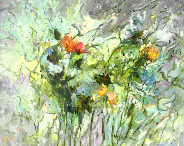 FLORAL ARRAY by Jean Childs Buzgo - 24 x 30 in., o/b • $4,200 . . . Now showing in the foyer of the 2021 Bucks County Designer House, Mearns Mill Manor in Ivyland!