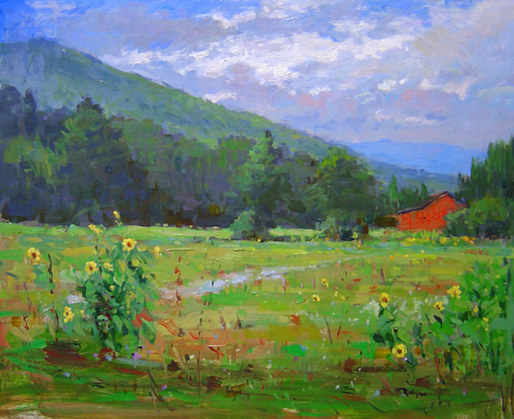 SUNFLOWERS NEAR HUNTER MOUNTAIN (Catskills) by Jim Rodgers - 20 X 24 in., o/b • SOLD