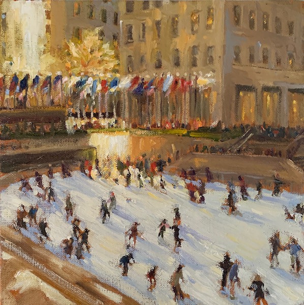 This one made a great gift! LATE AFTERNOON AT ROCKERFELLER by Jennifer Hansen Rolli - 8 x 8 in., oil on linen • SOLD