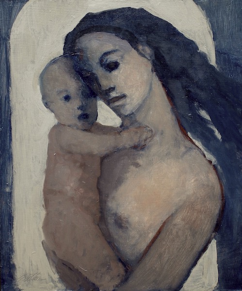 MOTHER & CHILD by David Stier - 15.25 x 12.5 in., o/b • $3,000 (featured in the artist\\\\\\\'s signature custom frame)