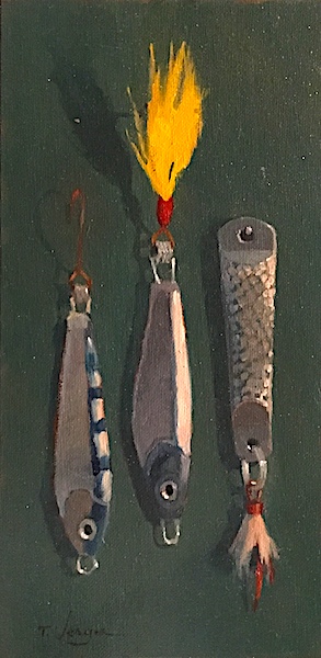 LURES NO. 9 by Trisha Vergis - 12 x 6 in., o/cb • $1,400