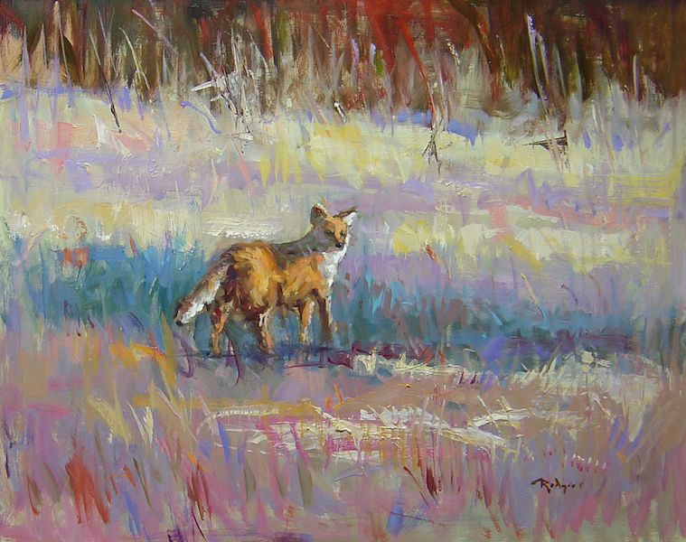 RED FOX IN THE FIELD by Jim Rodgers - 16 x 20 in., o/b • SOLD