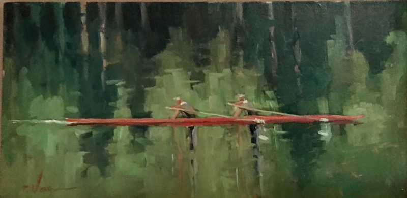 ROWING WITH MY SIBLINGS byTrisha Vergis - 8 x 16 in., o/cb • SOLD