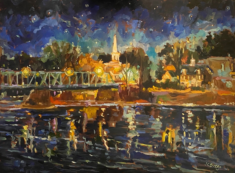 A tremendous nocturne: STARRY NIGHT OVER LAMBERTVILLE by Jean Childs Buzgo - 18 x 24 in., o/b • SOLD