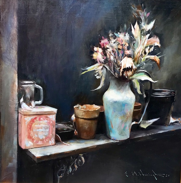 Just found a new home in Princeton: COURTYARD BOUQUET by Evan Harrington - 20 in. sq., o/lb • SOLD