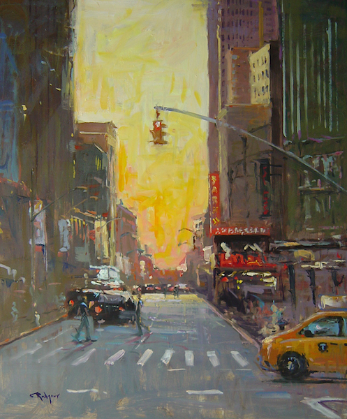 SUMMER SUNDOWN, NYC by Jim Rodgers - 24 x 20 in., o/b • SOLD