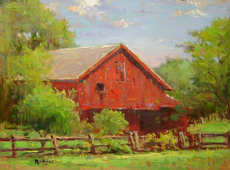 THE RED BARN by Jim Rodgers - 12 x 16 in., o/b • SOLD