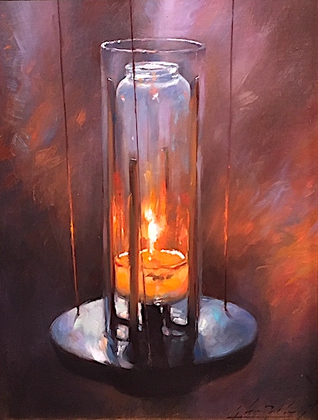 CHRISTMAS EVE CANDLE by Glenn Harrington - 12 x 9 in., oil on linen on board • SOLD