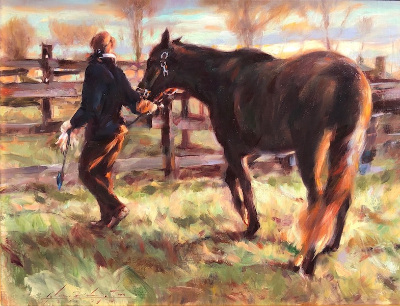 Glenn has a very special connection to animals and the people who love them. "Margaret and Allie" is just one of a large group of oils done this year for book about a Tinicum family's horse farm. We're happy to have it on hand for Glenn's 2020 exhibition! • NFS