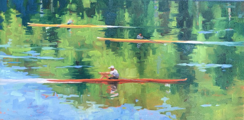 THREE ROWERS by Trisha Vergis - 10 x 20 in., o/c • SOLD