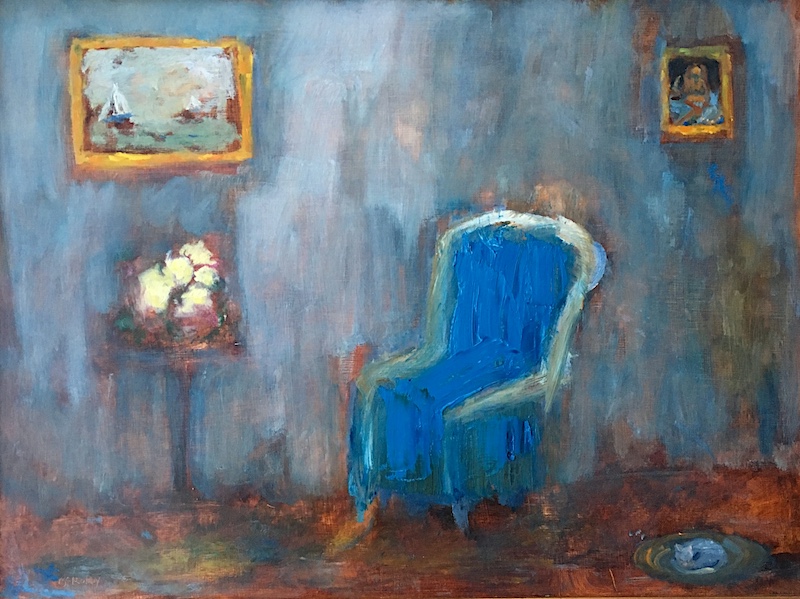 THE BLUE CHAIR by Desmond McRory - 18 x 24 in., oil on board • SOLD