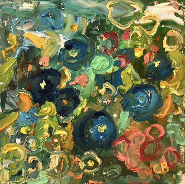 GARDEN SNAPSHOT II by Jean Childs Buzgo - 6 x 6 IN., o/b, in custom David Madary frame. Featured upstairs in the 2021 Bucks County Designer House, Mearns Mill Manor in Ivyland! • SOLD