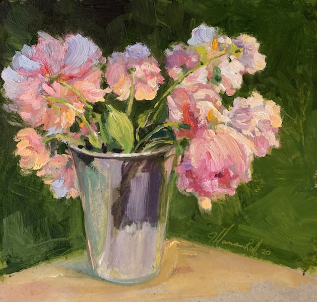 WILTED PEONIES by Jennifer Hansen Rolli - 7 x 7.5 in., o/b • SOLD