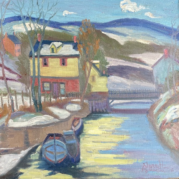 CLOUDS OVER DELAWARE CANAL by Joseph Barrett - 24 inches square, oil on linen • $7,900