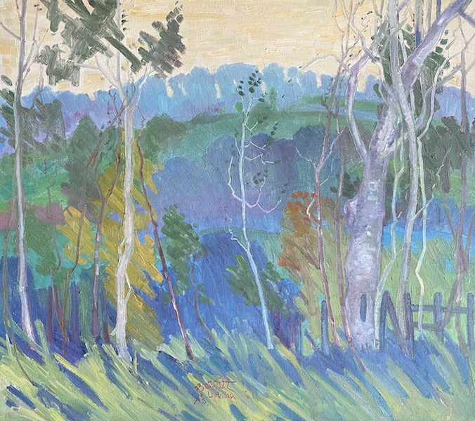 Featured in the 2021 Bucks County Designer House:  EDGE OF THE FOREST, BUCKINGHAM MOUNTAIN by Joseph Barrett - 26 x 30 inches, oil on canvas • $9,800