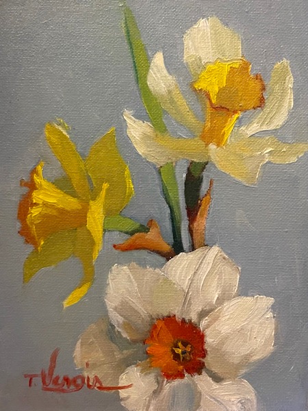 DAFFODILS AFTER THE RAIN by Trisha Vergis - 8 x 6 inches, oil on canvas board • $850