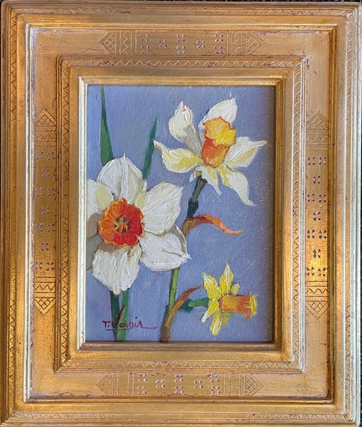 From Spring 2021: DAFFODILS FROM A FRIEND by Trisha Vergis - 8 x 6 in., o/cb in custom David Madary frame • SOLD