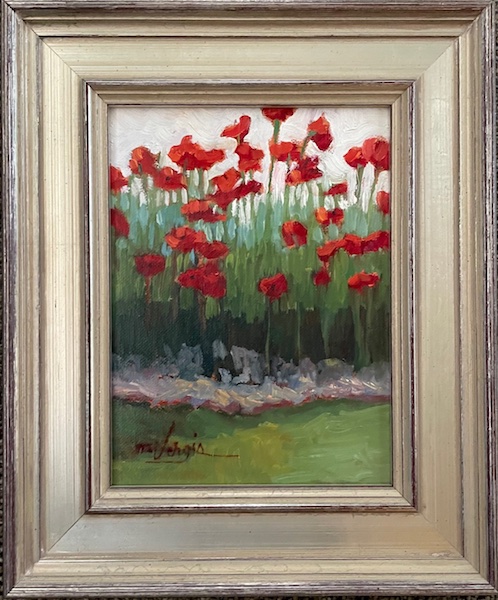POPPIES AND CLOVER, NO. 2 by Trisha Vergis - 8 x 6 inches, oil on canvas board • SOLD