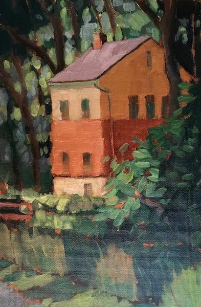 CANAL HOUSE, CENTER BRIDGE by Trisha Vergis - 9 x 6 inches, oil on canvas board • SOLD
