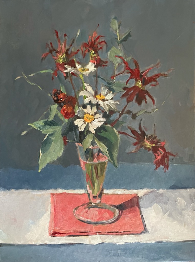 BERRIES, BEE BALM & DAISIES by Trisha Vergis - 16 x 12 inches, oil on canvas • $1,800