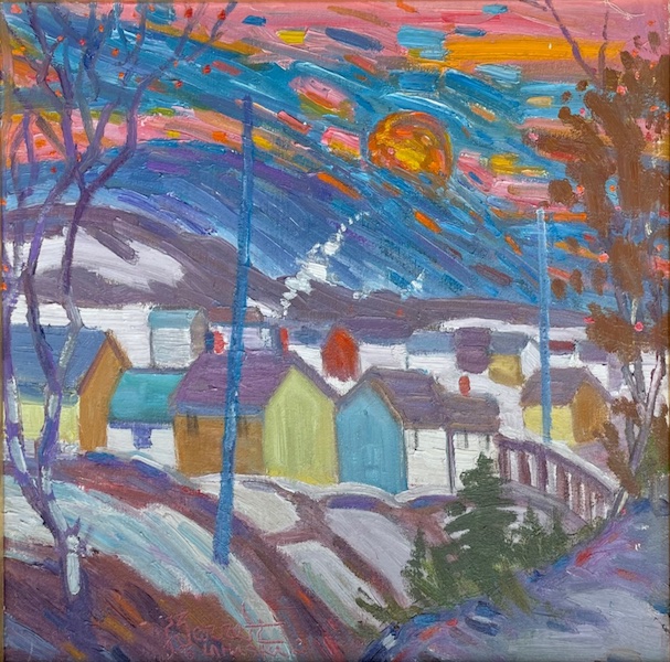 SUN RISE OVER FURLONG, NEW HOUSES by Joseph Barrett - 18 x 18 inches, oil on canvas • $5,800