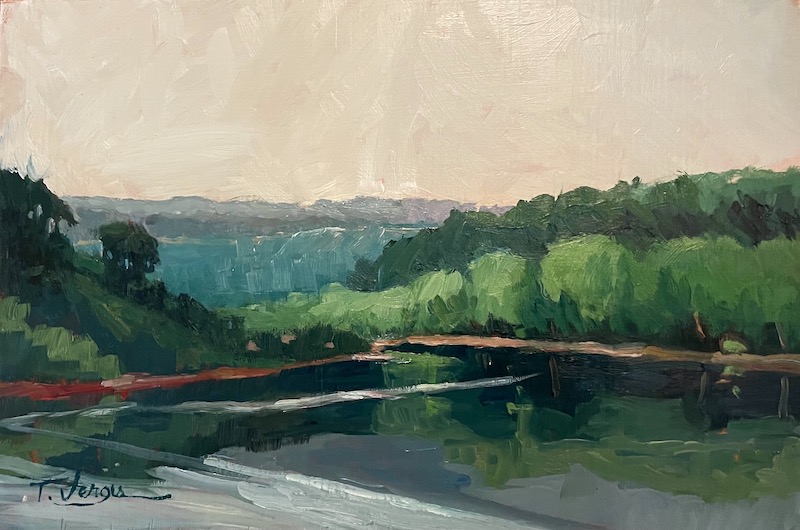 BEND IN THE DELAWARE by Trisha Vergis - 8 x 12 inches, oil on canvas, in custom David Madary frame • $1,500