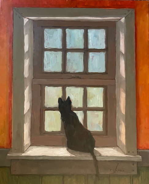 FELIX IN THE FARMHOUSE WINDOW by Trisha Vergis - 30 x 24 inches, oil on canvas • SOLD