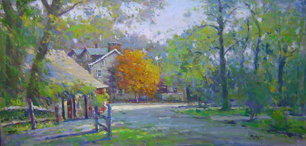 MORNING SILENCE, PHILLIPS MILL by Jim Rodgers - 18 x 36 inches, oil on board • $6,500