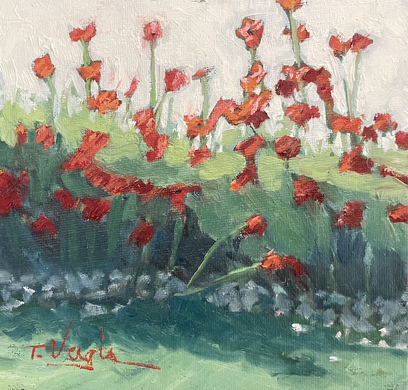 POPPIES I by Trisha Vergis - 6 x 6 inches, o/cb, in custom Madary frame • SOLD