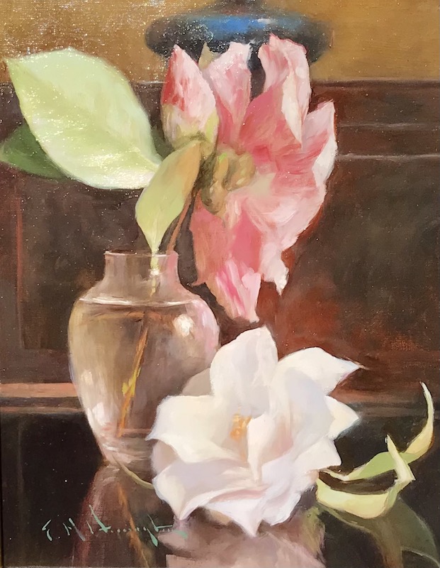 The latest sale from our Wointer Small Works Show:  CAMELLIA by Evan Harrington - 12 x 9 in., oil on linen on board • SOLD