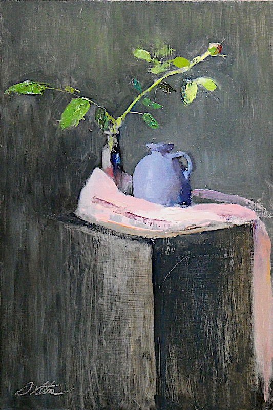 ROSEBUD by David Stier - 18.5 x 12.5 in., oil on board, in handcrafted frame by artist, 25 x 19 inches •  $3,900